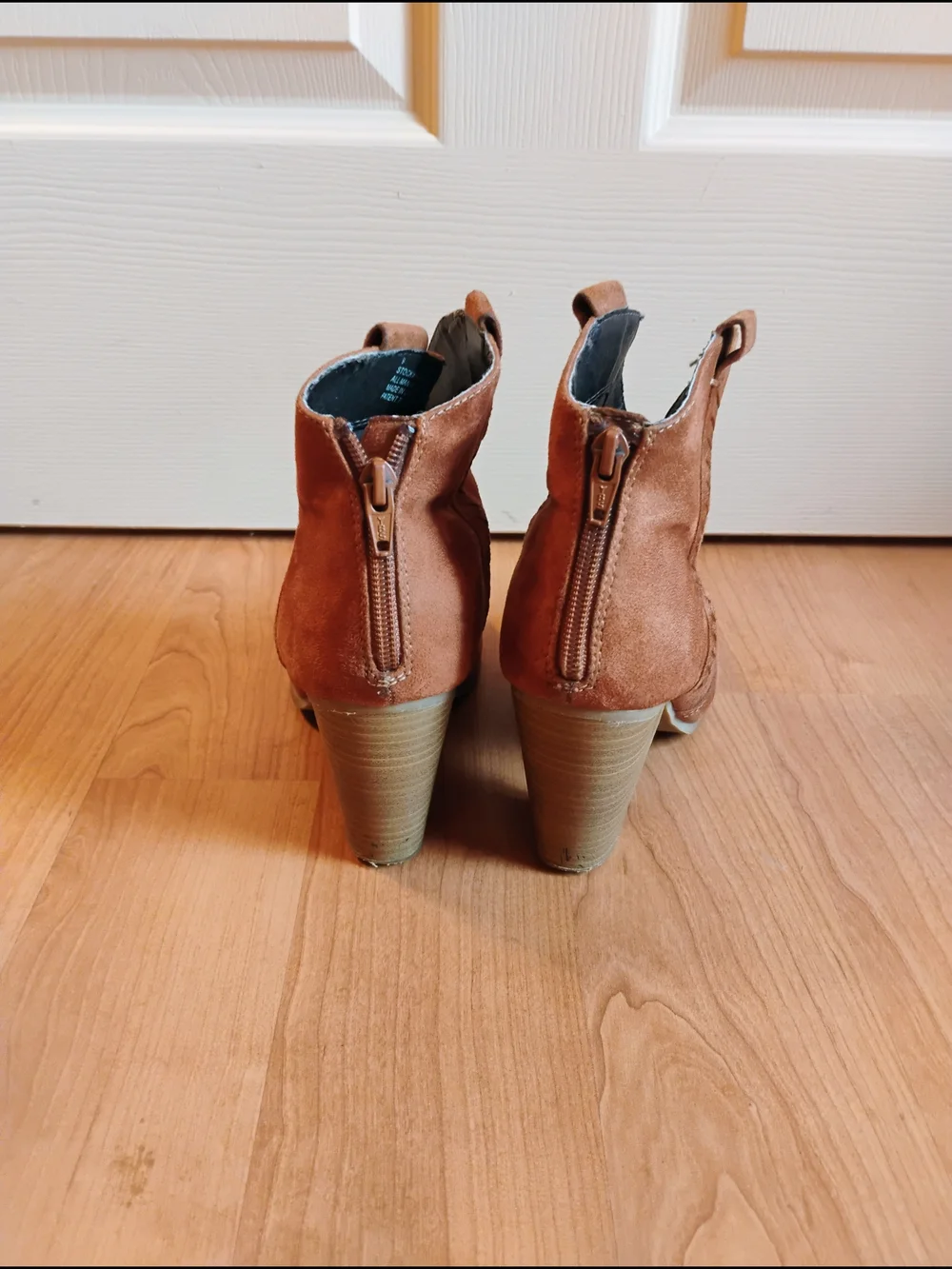 Women's Tan Suede Ankle Booties with Block Heel